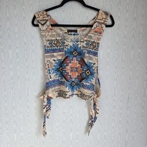 Retro Apparel Womens One Size Sheer‎ Lace Side Tie Tank Top Western Aztec Boho